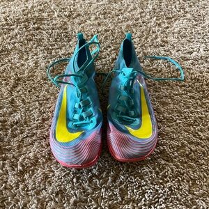 Nike Blue and Pink Track Spikes with Yellow Swoosh